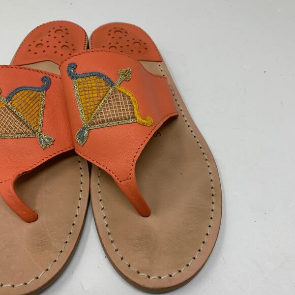 Jack Rogers Women's Size 8.5 Embroidered Bow & Arrow Thong Sandals Slip On Coral - Picture 2 of 7